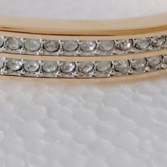 Swarovski Hinged Bangle Bracelet Gold Plated Channel Set White Crystals - Picture 1 of 12